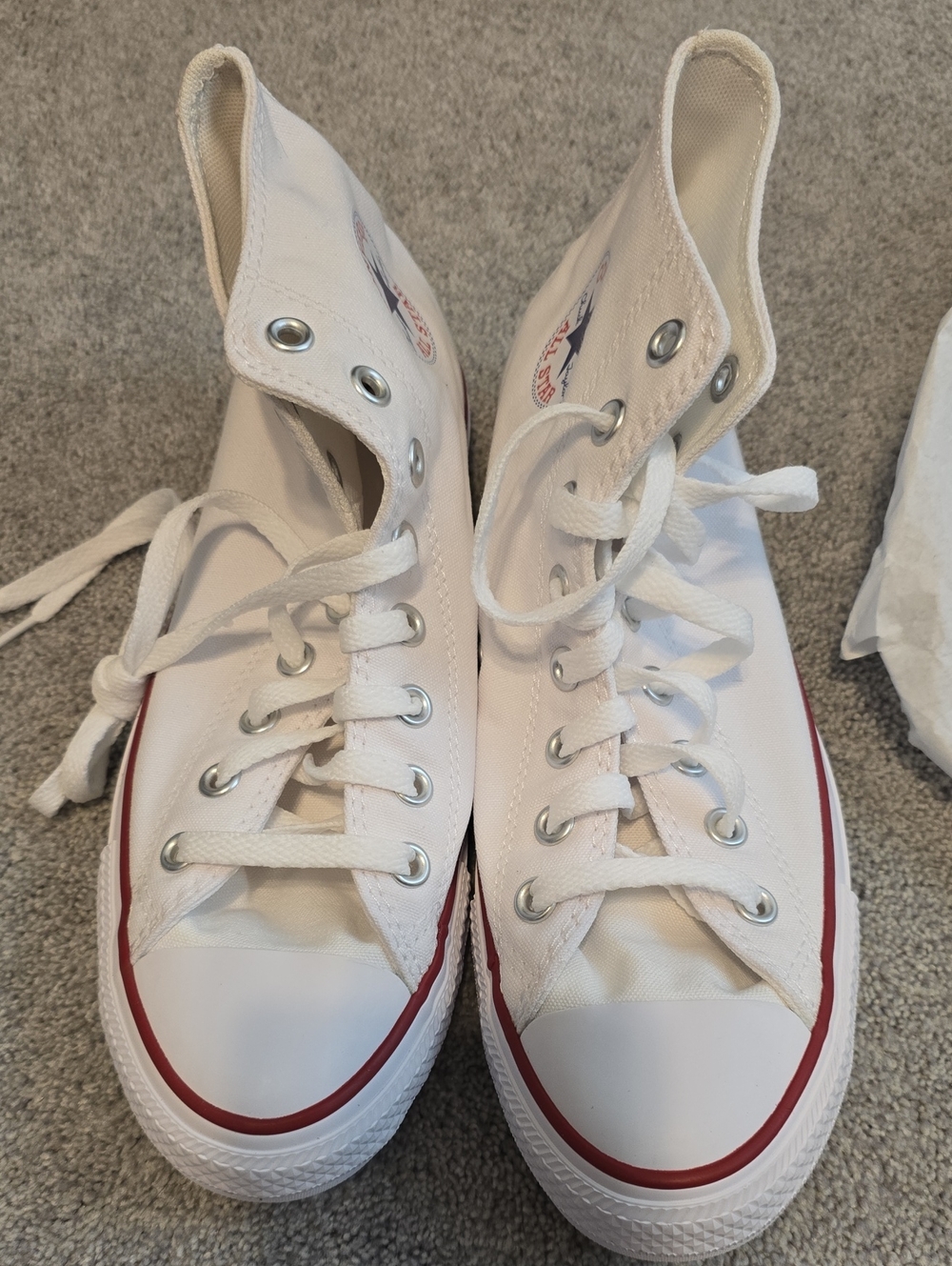 Converse White High Top Sneakers with Red Trim